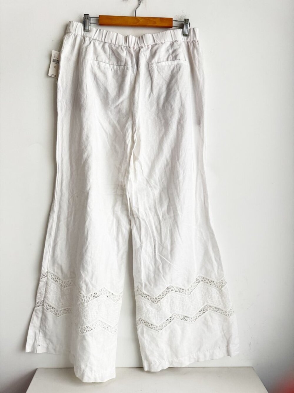 ANTHROPOLOGIE OPENWORK WIDE-LEG WHITE TROUSERS W Crochet Detail 12 - Picture 7 of 10